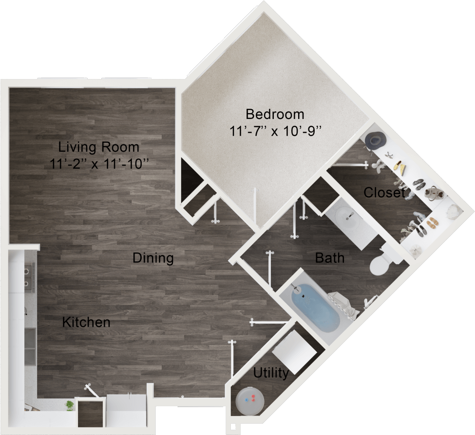 A Juniper unit with 1 Bedrooms and 1 Bathrooms with area of 679 sq. ft