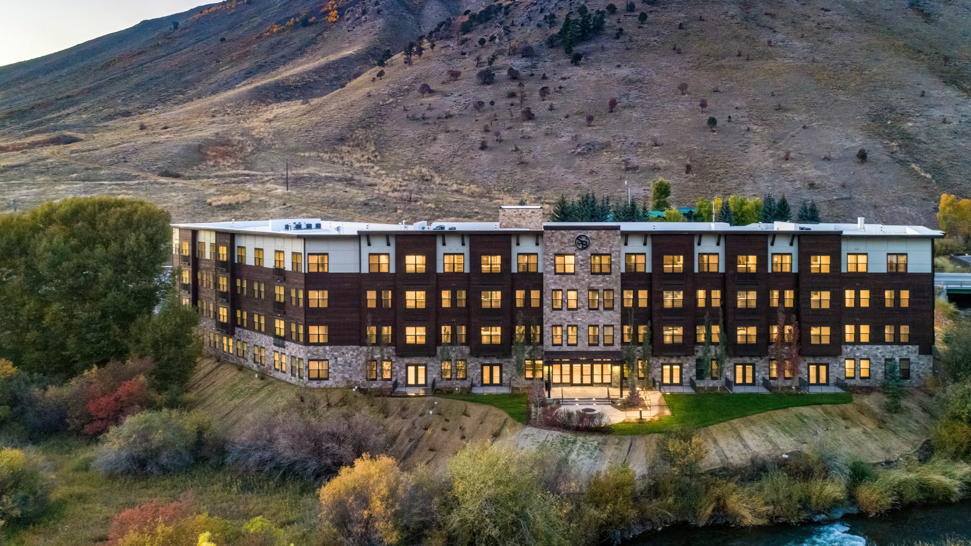 a large building with a train on top of it
